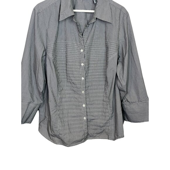 Larry Levine Plus Size 3X Gray Black Striped Button Down Blouse Career Workwear - Picture 4 of 11